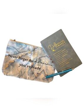 Inspirational Gift Set: Marble Makeup Pouch, Journal & Glitter Pen